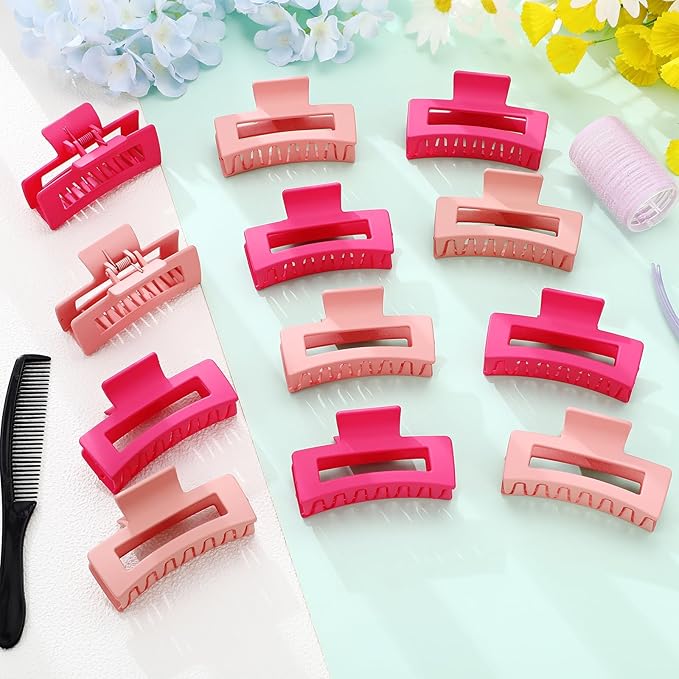 XunYee 100 Pcs Hair Claw Clips Bulk Large Square Jaw Headwear Clips Set for Women Nonslip Rectangle Hair Accessories Clip for Girl Women Gifts Beauty(3.4'',Frosted Bright)