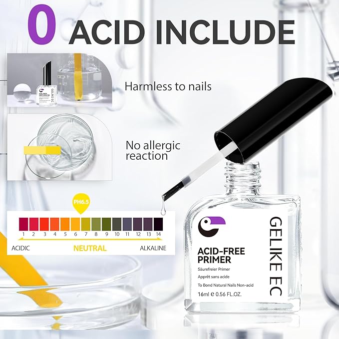 Nail Repair Prep Dehydrator and Primer Kit - Gelike EC Acid-Free Fast Air Dry for Bond Acrylic Gel Tips - Safe Healthy Foundation for Weak Thin Nails - Long Lasting for Professional Salon Manicure