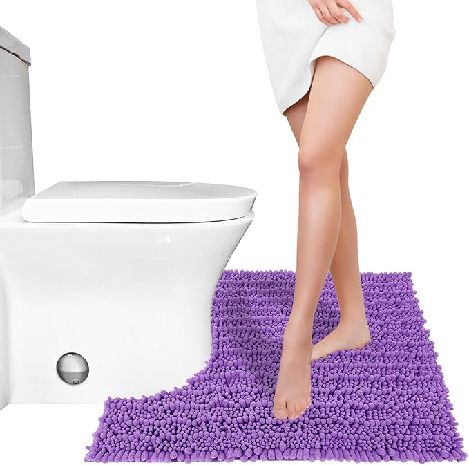 Yimobra Toilet Rug U Shaped Washable 24x20 Inch - Ultra Soft Absorbent Chenille Bath Rugs for Toilet, Quick Dry & Machine Washable, Non Slip Contour Bathroom Mat, Lavender