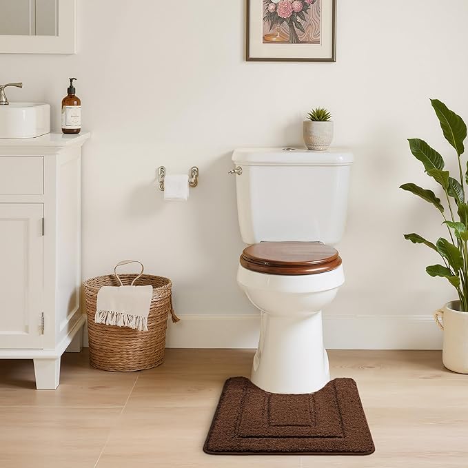 GRANNY SAYS Bathroom Toilet Rugs U Shaped, Bath Mats for Bathroom, Bath Rugs Non Slip Washable, Absorbent Microfiber Toilet Mat, Soft Plush Shaggy Bath Carpet, 20" x 24", Brown