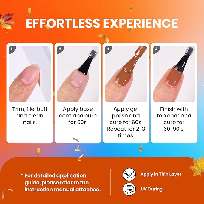 Beetles Fall Gel Nail Polish Set - Fall Yard Gel Polish Kit, 20 Color Orange Burgundy Red Navy Blue Glitter, Soak Off LED UV with Base Top Coat Nail Art Manicure Gift for Women