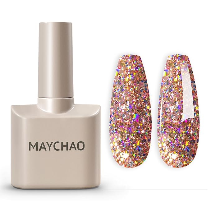 MAYCHAO 15ML Gel Nail Polish 1Pc Clear Pink Glitter Nail Polish Soak Off UV LED Nail Gel Polish Nail Art Starter Manicure Salon DIY at Home, 0.5 OZ