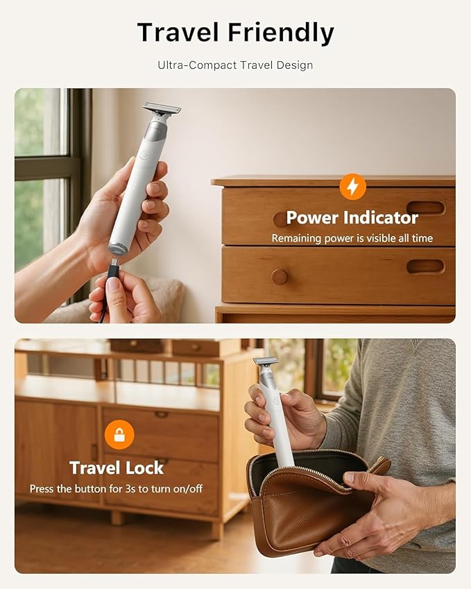 Electric Groin & Body Hair Trimmer - Painless Beard Razor for Men, All-in-One Body Groomer, Waterproof Wet/Dry Men's Ball Shaver with Magnetic Head, USB-C Charging, Easy Claen, White(Lite)