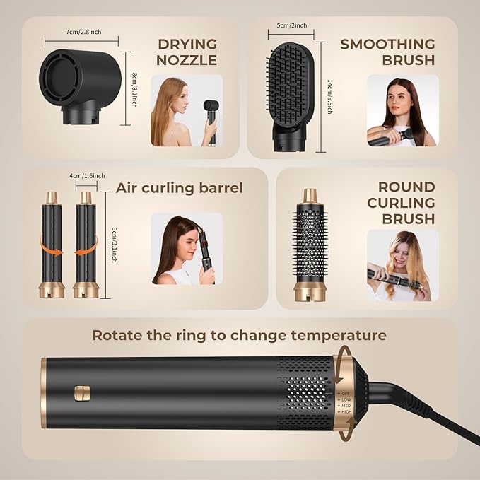5 in 1 Hair Dryer Brush Set, Negative Ion Blow Dryer Brush Upgrade Hot Air Brush Air Styler Curling Wrap Air Curler, Curling Iron Hair Styling Tools As A Gift for Straight/Curl/Drying/Smoothing