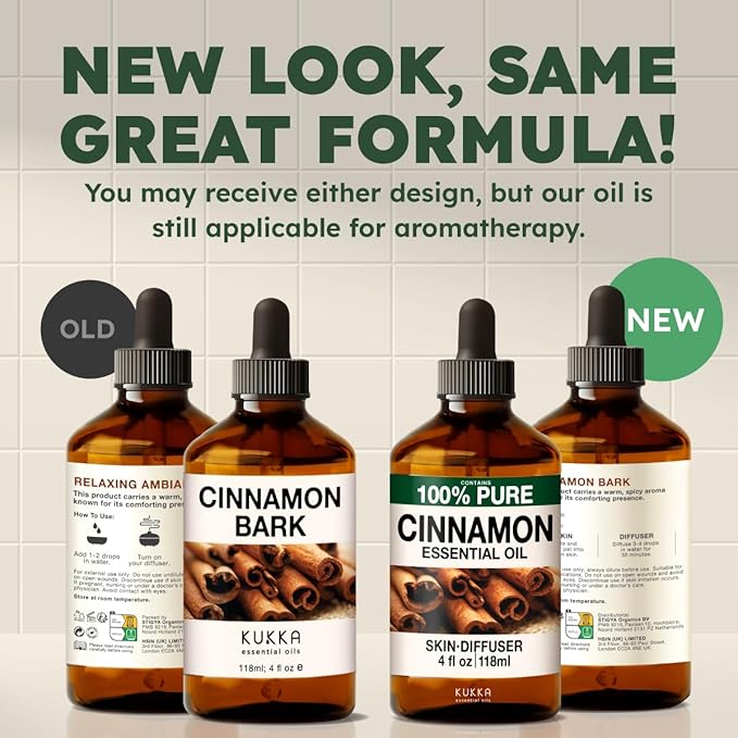 KUKKA Cinnamon Essential Oils - 4 Fl Oz - for Hair, Skin, Diffuser, Aromatherapy & DIY Soap Making Scent