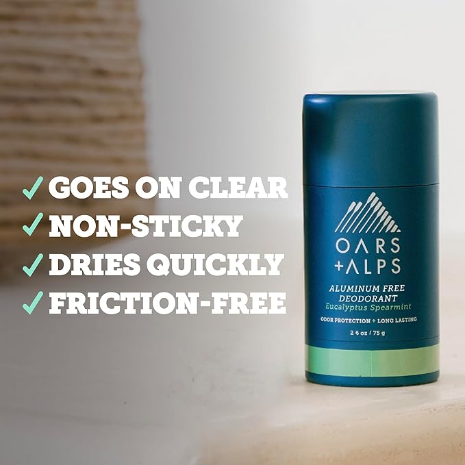 Oars + Alps Deodorant for Men & Women, Aluminum Free Deodorant for Men, Dermatologist Tested, Clean Ingredients, Vegan, Long Lasting, Odor Protection, Eucalyptus Spearmint, 2pk