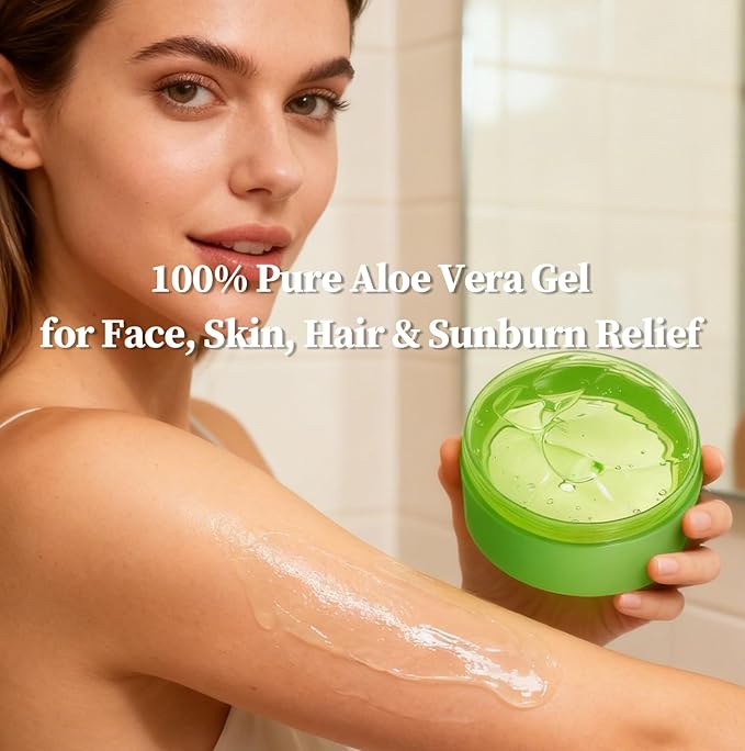 Aloe Vera Gel for Face, Skin, Hair & Sunburn Relief, Made with 100% Pure Aloe Gel for All Skin Types. Made in Korea. 300ml (10.1fl.oz) (1)