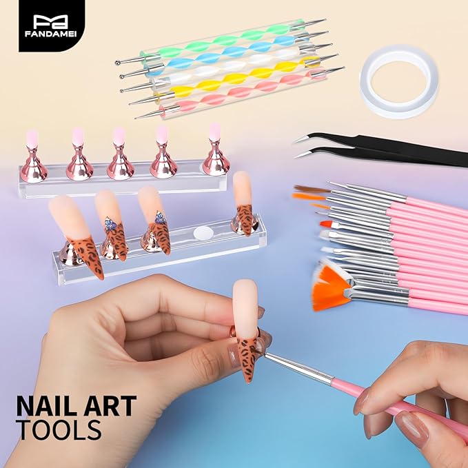 FANDAMEI Nail Art Tools, Nail Brush, 15 PCS Nail Art Brushes, 5 PCS Nail Dotting Tool, Nail Stand, Nail Holder For Painting Nails, Press On Nail Stand, Nail Tools, Nail Design Tools