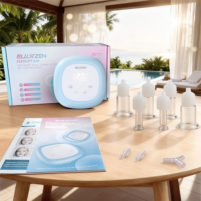 Electric Facial Cupping Therapy Set, 3-in-1 Face Cupping, Gua Sha & Massage Tool for Skin Care, 6 Pcs Glass Facial Rejuvenation Device for Sculpting, & Toning Chin, Jawline & Neck