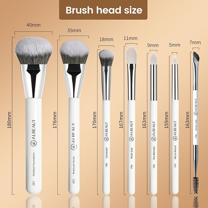 Makeup Brushes Set, Albeaut 7Pcs Face Eyeshadow Brushes Kit with Preminum Bristles Liquid Foundation Concealer Blending Tools Professional & Travel Bag