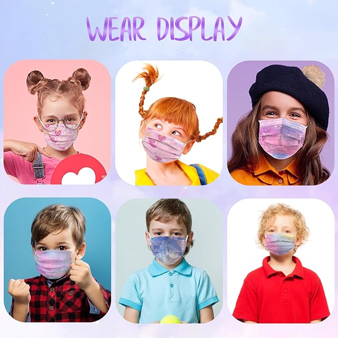 Rasav Kids Disposable Face Masks,3 Ply Kids Masks Disposable Breathable Colorful Cute Face Masks for Children, Girls & Boys