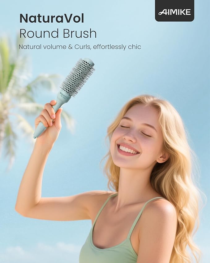 AIMIKE NaturaVol Round Brush for Blow Out, Small Round Hair Brush Nano Thermal Ceramic & Ionic Tech, for Blow Drying & Salon-like Styling at Home, Maximum Volume Shine - 1.3" Barrel, 2.1" w/Bristle