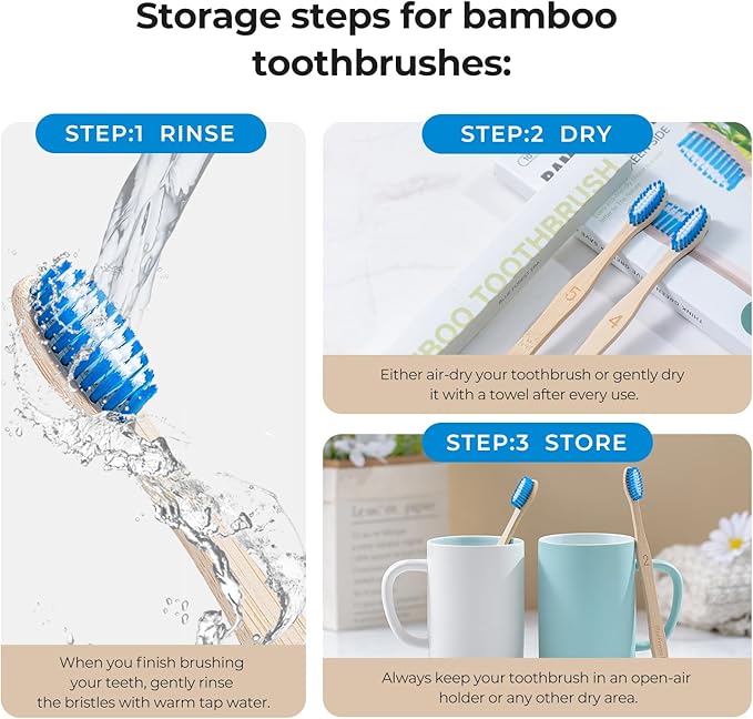 Bamboo Toothbrushes 10 Count, BPA-Free, Soft Plant-Based Tapered Bristles, Natural Wooden Toothbrush for Adults, Biodegradable Compostable Travel Tooth Brushes