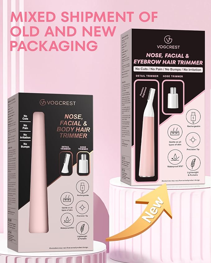 VG VOGCREST Nose Hair Trimmer for Women: Rechargeable Painless Eyebrow Trimmer - Low Noise Portable Facial Hair Removal for Ladies Aged 18-55 - Home Party Travel, Christmas Gifts (Bright Pink)