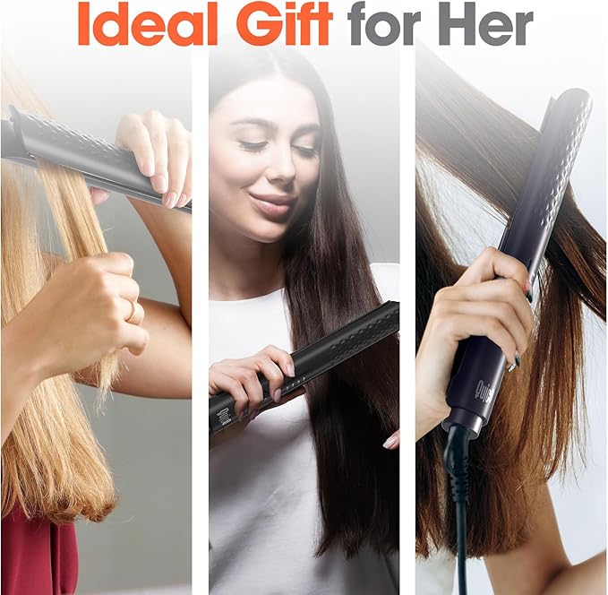 Quico Hair Straightener, 110-240V Global Travel Hair Straighteners for women, 15s Fast Heating, Professional Negative Ion Flat Iron, Temp Memory, 320β-450β, Auto-Off, with Glove and Clips, Gift, Black