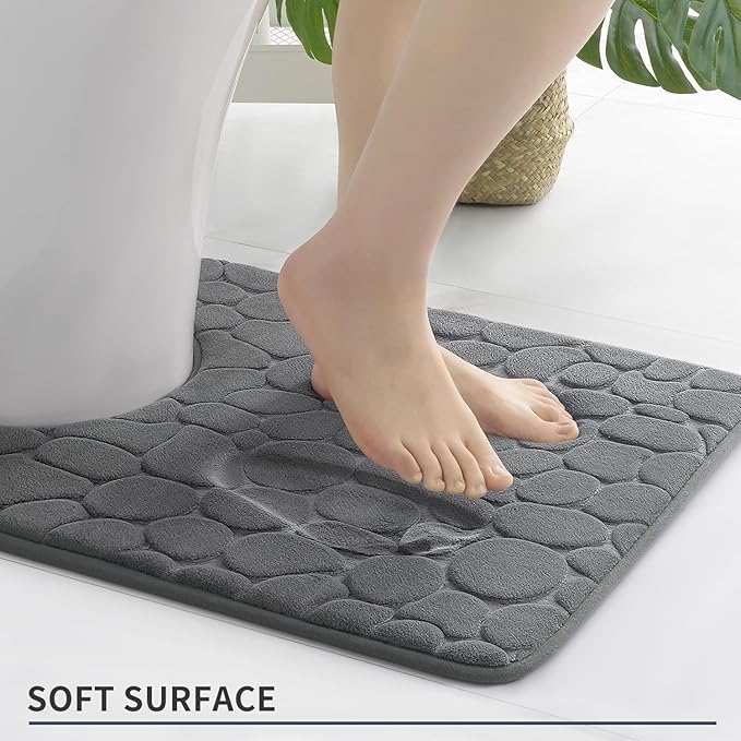 YIHOUSE Memory Foam Bath Mat Cobblestone Bathroom Rugs Super Water Absorbent Bath Mats for Bathroom Machine Washable Bath Rugs(20 x 24,Dark Gray)