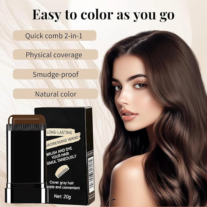 Safe and Convenient Comb Hair Dye Stick, White Hair Cover Stick, 2-in-1 Convenient Instant Dyeing, Waterproof and Sweat Proof, Quick Root Dressing (Black Brown) d