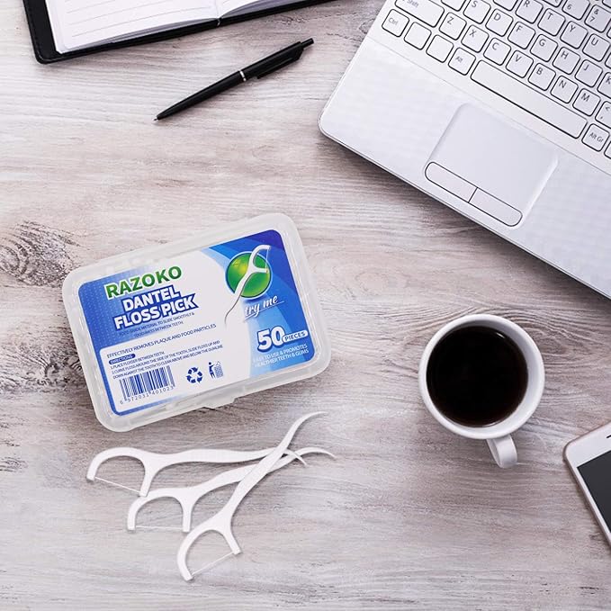 RAZOKO Dental Floss Picks High Toughness Professional Toothpicks Sticks 8-Pack(400pcs) with Portable Case and Dental Picks