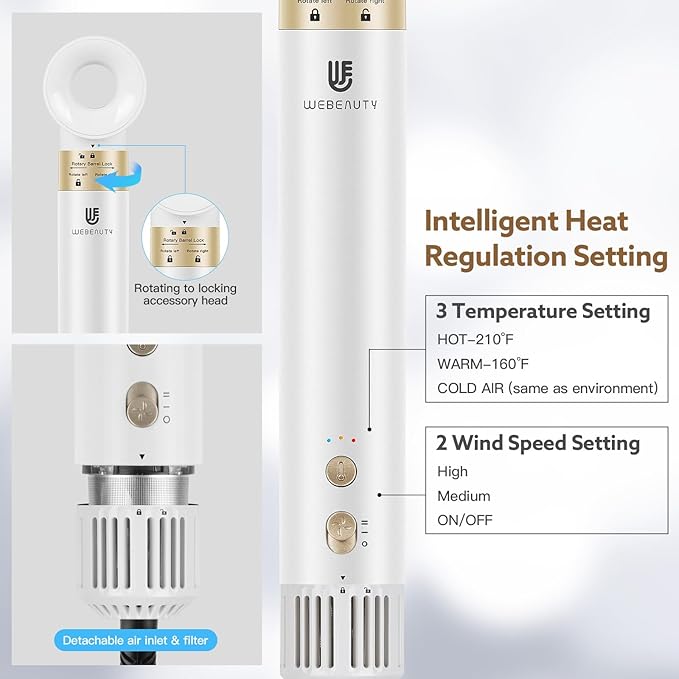 5 in 1 Hot Air Brush Hair Dryer Air Styler - 110,000 RPM Fast Drying, Curling, Straightening with Ceramic Coating & Negative Ion, No Heat Damage for All Hair Types, Includes Travel Case (White)