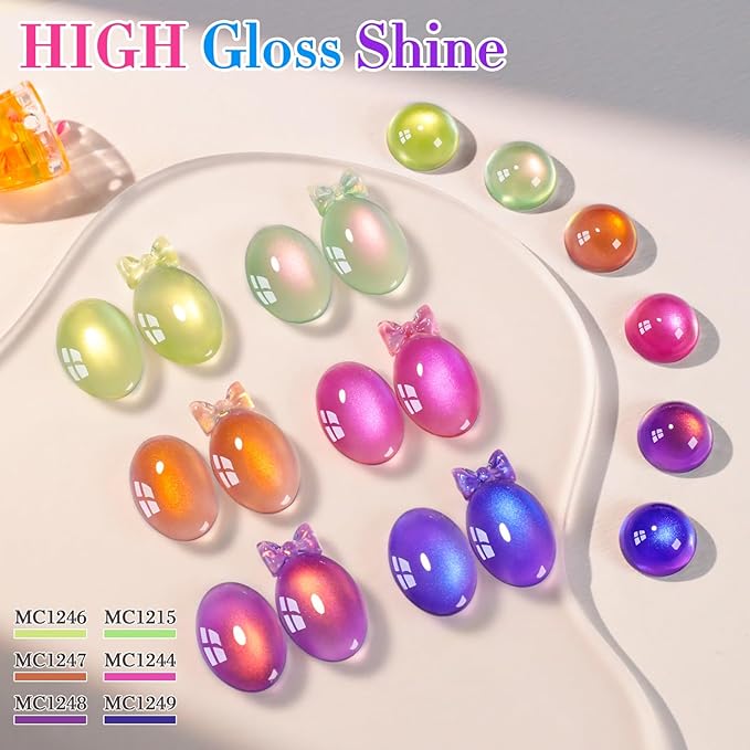 Double Rhythm Fruit Cat Eye Gel Nail Polish Set of 6 Same Color Same Bottle 0.5 Oz Shimmer Glitter with Magnet Holographic Reflective Magnetic UV Polish Kit at Home (Glass Rose Pink Green-T6-48)