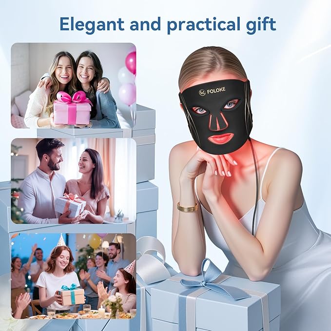 FOLOKE LED Light Therapy Mask Skin Care Mask, LED Red 630±5nm & NIR 830nm Wavelength for Home Use(TAN)