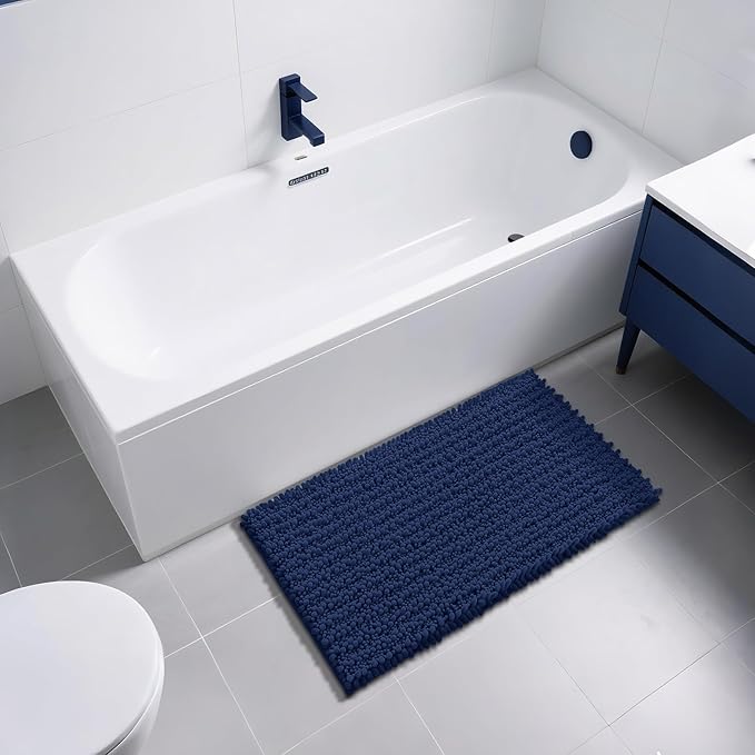 Yimobra Large Bathroom Rugs Non Slip Washable 36x24 Inch - Ultra Soft Absorbent Chenille Bath Mat, Quick Dry Shaggy Floor Carpet for Tub Shower, Navy Blue Home Decor Accessories