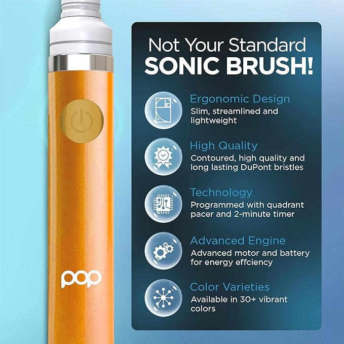 Pop Sonic Electric Toothbrush (Orange) - Travel Toothbrushes w/AAA Battery | Kids Electric Toothbrushes with 2 Speed & 15,000-30,000 Strokes/Minute, Dupont Nylon Bristles