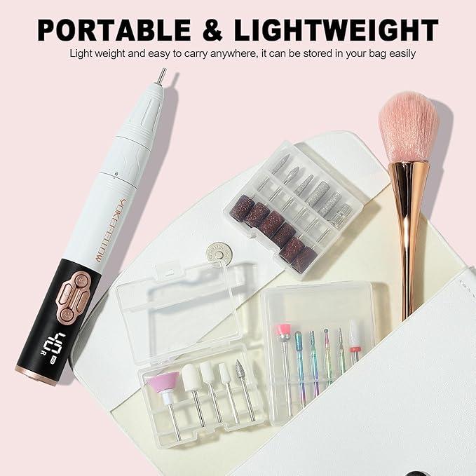 YOKE FELLOW Electric Nail Drill - 40000 RPM Protable Electric Nail File for Acrylic Cordless Nail Drill Professional with 17 Drill Bits for Nail Salon(YK-111Pro)