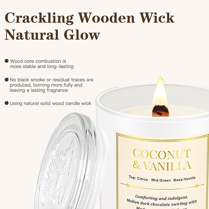 2 Pack Wood Wick Coconut & Vanilla Candle Gift Set โ Long Lasting Soy Wax Candles with Gift Boxes, Holiday Aromatherapy Candles for Home Decor & Christmas Gifts