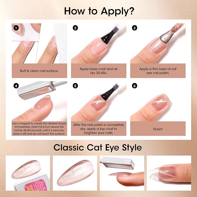 GELLEN Quick Dry Cat Eye Nail Polish Kit, 3 Colors Twilight Graphite Glimmer Magnetic Fingernail Polish, Fast Drying Glitter Nail Lacquer Non Gel with Magnet Tool, DIY Salon Home