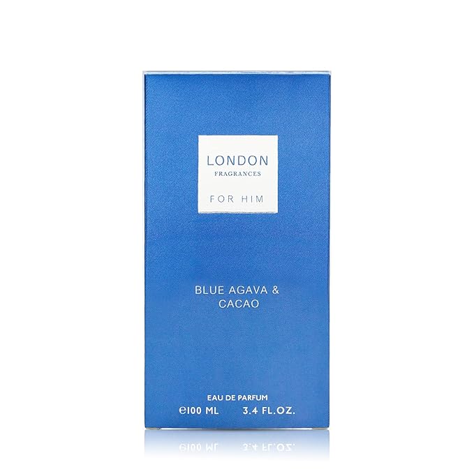 London Fragrances Blue Agava Cacao - Warm Spicy Scent Cologne for Men - Perfume for Men with Notes of Cacao and Rose - 3.4 oz EDP Spray