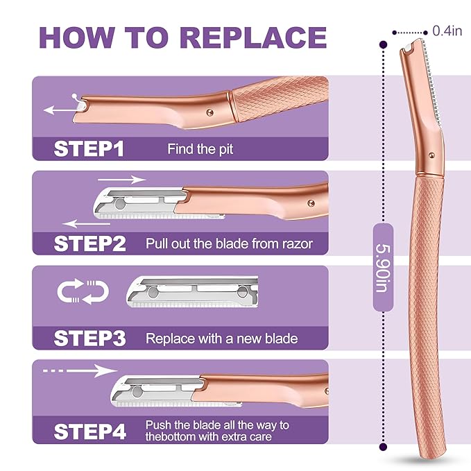 Eyebrow Razor with 16 Blades, Metal Razors for Women and Men,Dermaplane Razor for Women Face, Facial Hair Removal for & Eyebrow Hair Removal (Rose Gold)