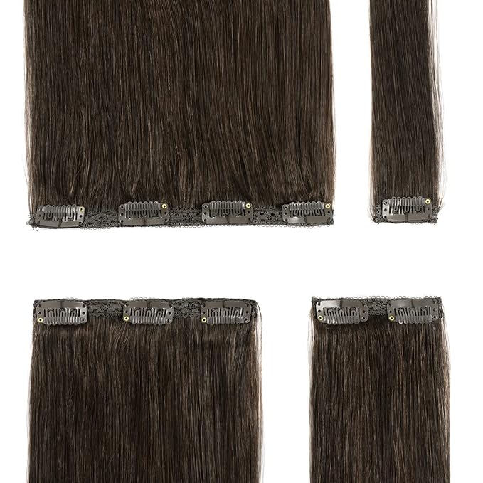 20" Clip in Human Hair Extensions Full Head 180g 7 Pieces 16 Clips 2# Dark Brown Double Weft Brazilian Real Remy Hair Extensions Thick Straight Silky (20" 180g, Dark Brown)