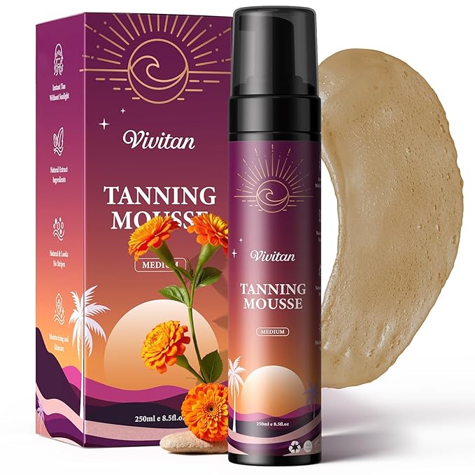 Self Tanner Mousse for Women - Medium Bronze Sunless Tanning Foam with Fake Tan Mitt & Strap, Buildable Natural Glow, Aloe Vera & Coconut, Vegan, Streak-Free, Odorless (8.5 Fl Oz)