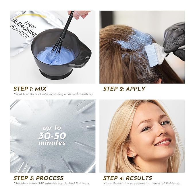 Hair Bleach, Bleach Powder for Hair, Professional Grade Blue Bleaching Powder, Up to 9 Levels of Lift for Hair Highlights & Lightening (100g/3.53oz)