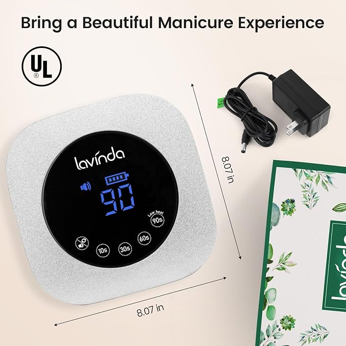 Lavinda UV LED Nail Lamp 54W, Frosted Silver Glitter Rechargeable Cordless Nail Dryer Gel Light with 4 Timer Settings for Gel Polish Nails, Elegant Matte Shimmer Finish, Auto Sensor for Salon & Home