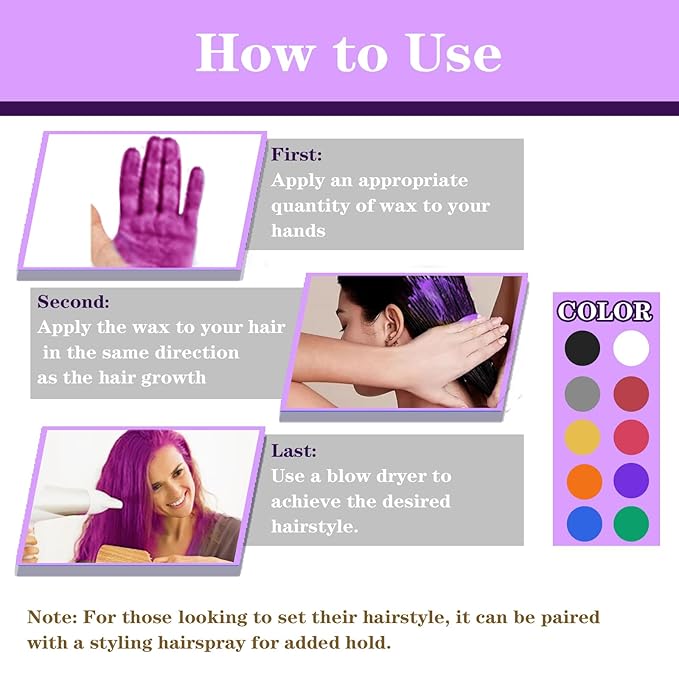 Purple Hair Color Wax, Temporary Washable Hair Color Dye for Kids, Temporary Dye Wax Natural Hairstyle Cream Hair Pomades for Women & Men Party Cosplay Halloween