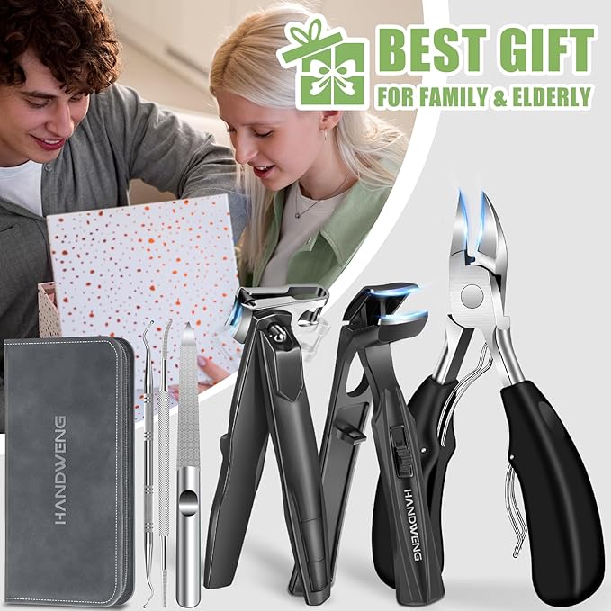 Toenail Clippers for Seniors Thick Toenails, Angled Head Large Toe Nail Clippers for Thick Nails for Men, Heavy Duty Ingrown Toenail Clippers with Wide Jaw, 360° Rotating Nail Clipper with Long Hande