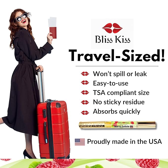 Bliss Kiss | 1 Juicy Raspberry Fragrance | Nail Oil Cuticle Pen w/Vitamin E & Jojoba⏤Nail Strengthener Nail Growth Serum for Brittle Peeling Breaking Thin Nails
