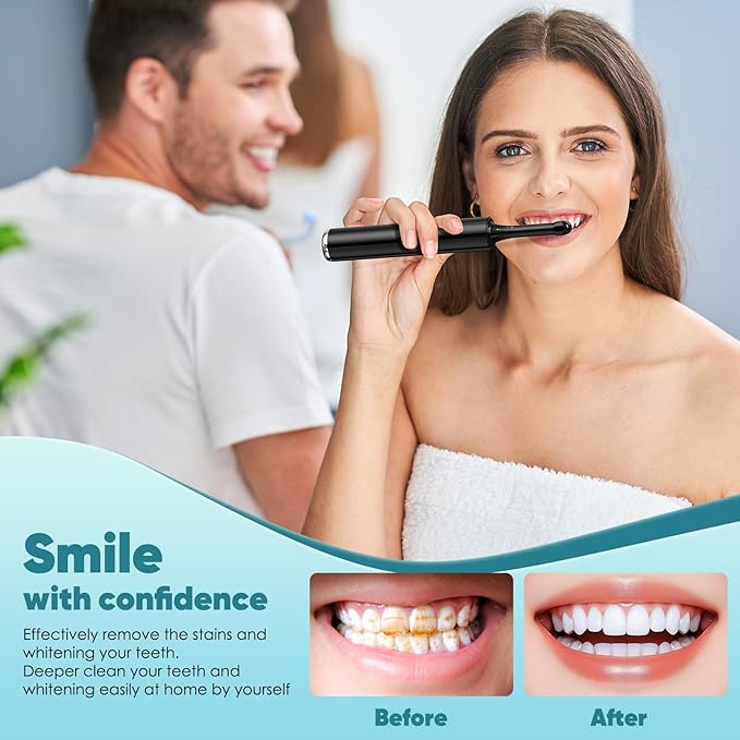 Tooth Polisher, Rechargeable Teeth Polisher with 5 Brush Heads, 4 Speed Modes, Tooth Whitening for Cleaning and Polishing, LED Light, 3 Polish Pastes, IPX6 Waterproof Teeth Cleaning Tools, Black