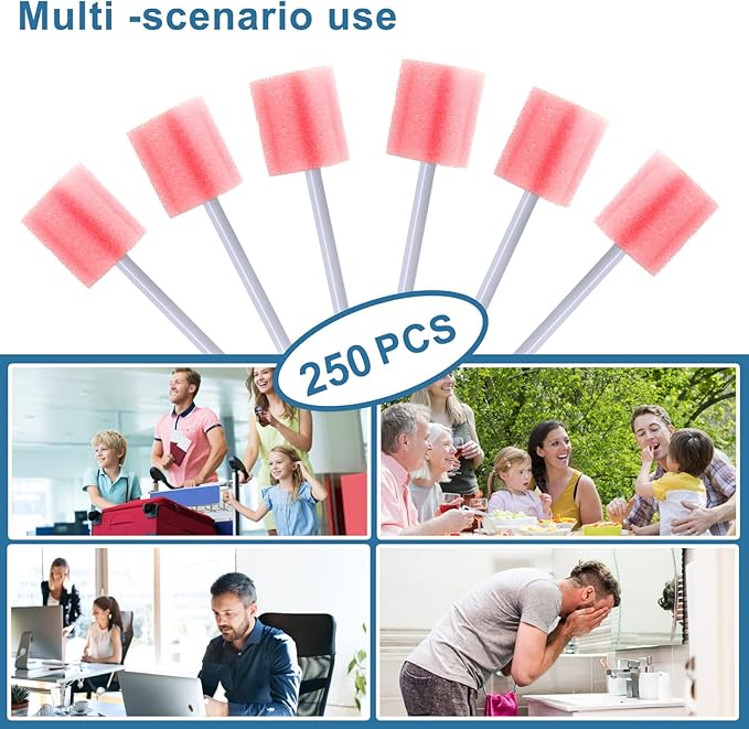 250 Pcs Disposable Mouth Swabs Sponge, BVN Oral Swabs, Oral Care Swabs Disposable, Mouth Swabs, Unflavored and Sterile Disposable Dental Swabsticks for Mouth Cleaning, Pink