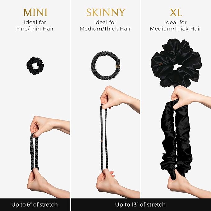 Authentic Mulberry Silk Skinny Hair Match Scrunchies for Women, Anti Breakage Hair Ties for Curly Thick & Thin Hair, 100% Silk for Buns, Sleep & Ponytail, Honey/Deep Bronde (4 Pack)