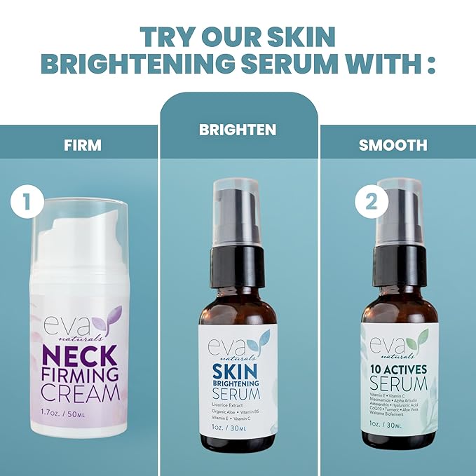Eva Naturals Skin Brightening Serum – Dark Spot Corrector for Face & Body with Licorice Extract, Vitamin C, Peptides & CoQ10 – Targets Uneven Tone, Sun Spots & Age Spots - 1 Fl Oz