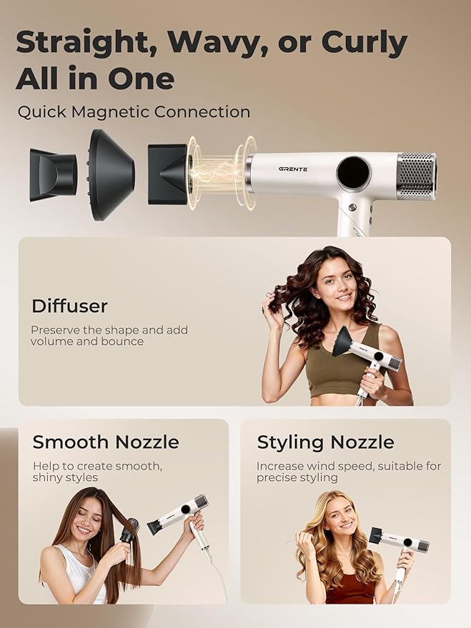 Portable Travel Hair Dryer, 110,000 RPM High-Speed Ionic Hair Dryers,Negative Ion Blow Dryer,4 Heat Settings & 3 Speed, Magnetic Diffuser & Concentrator,Low Noise, Lightweight, No Heat Damage