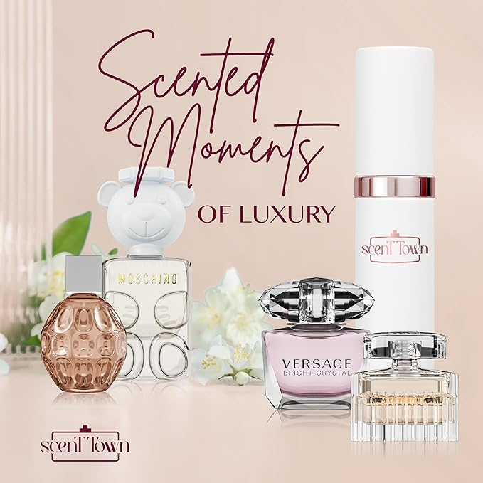 Women's Perfume Gift Sets Bundle Mini Bottle – Designer Womens Perfume Sampler Sets with Refillable Atomizer – Bundle Includes Versace, Moschino, Chloe, Jimmy Choo Travel Size 0.15 Oz Each