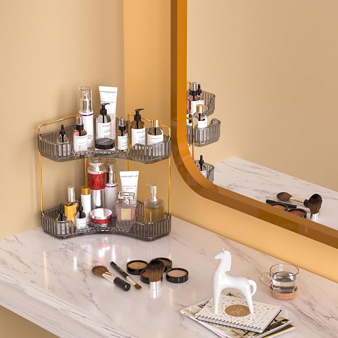 GTI 2 Tier Makeup Organizer, Large Capacity Bathroom Counter Organizer, Perfume Cosmetics Skincare Vanity Organizers, Dresser Countertop Organizer and Storage for Women (Gray)