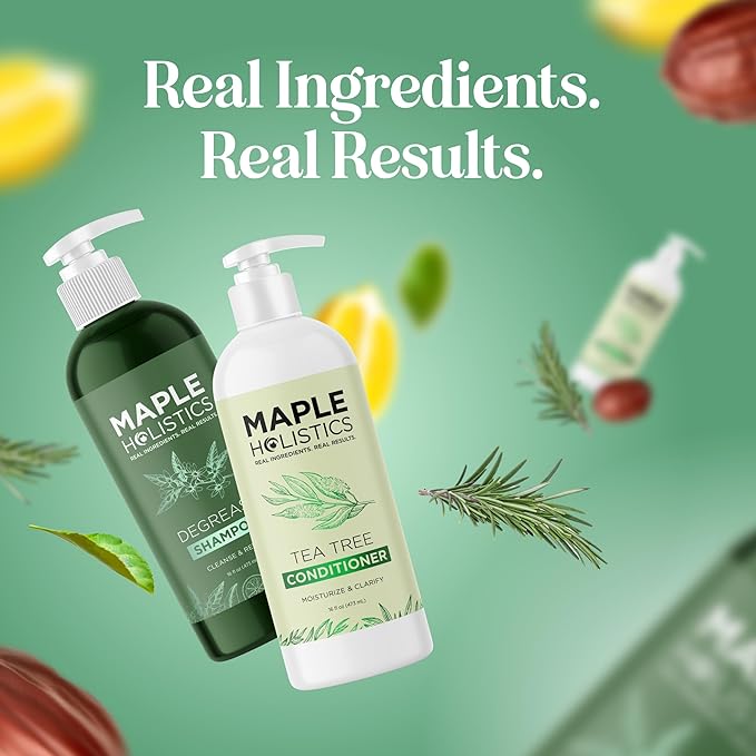 Shampoo and Conditioner for Oily Hair and Scalp - Sulfate and Paraben Free Shampoo and Conditioner Set for Oily Hair with Deep Cleansing Tea Tree Oil - Vegan Color Safe & Cruelty Free (16 Fl Oz)
