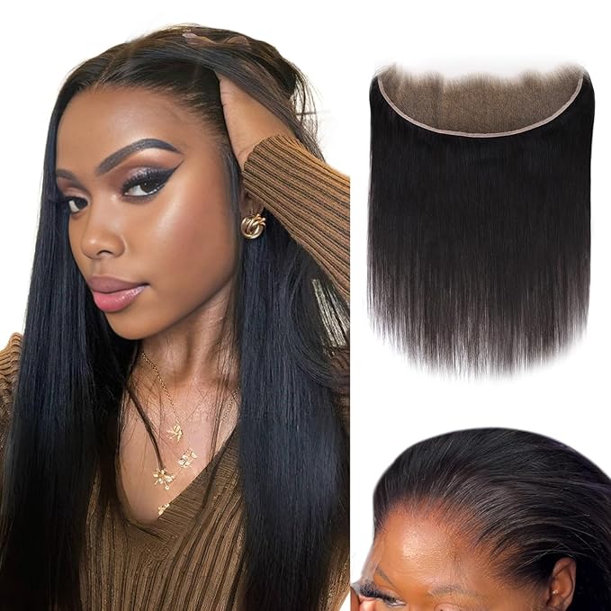 Lashey 13x4 SKINLIKE HD Lace Frontal, 0.10mm Ultra-Thin Invisible Real HD Frontal Pre Bleached Knots Pre Plucked Hairline Straight Human Hair 12 Inch Natural Black