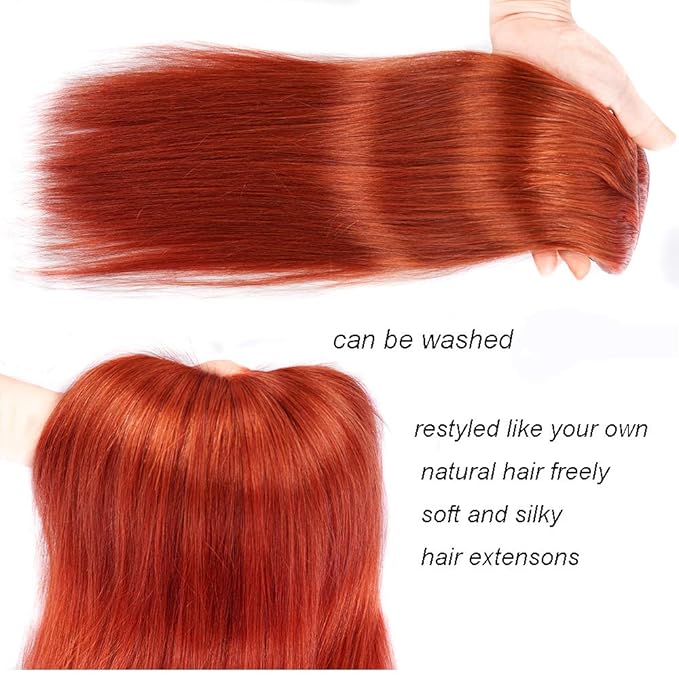 16" Clip in Human Hair Extensions Full Head 130g 7 Pieces 16 Clips Copper Red Double Weft Brazilian Real Remy Hair Extensions Thick Straight Silky (16" 130g, #350)