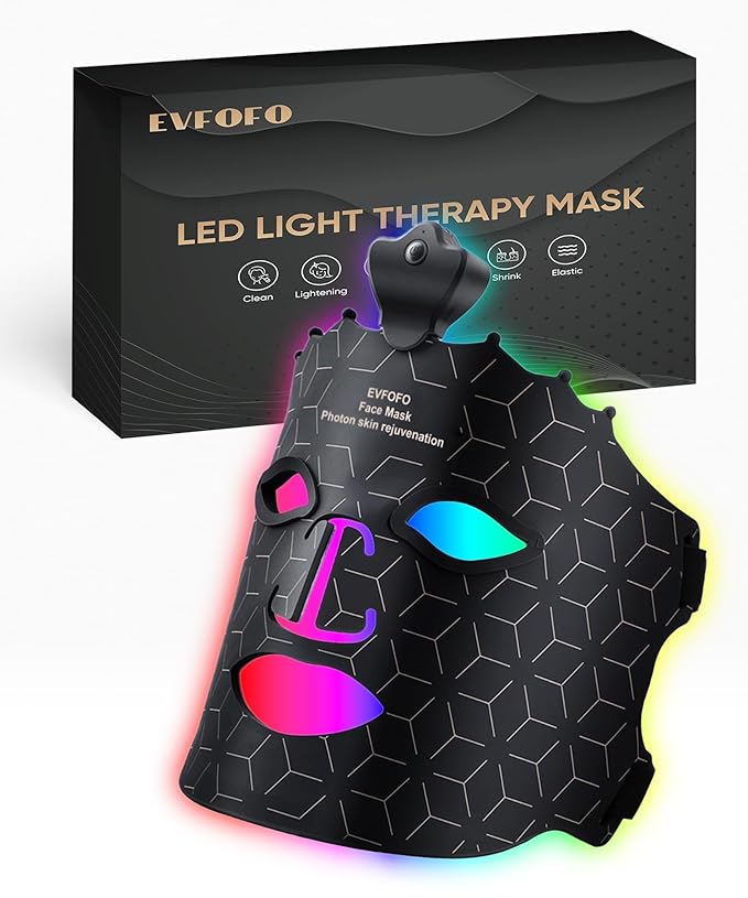 Red Light Therapy Mask for Face, 7 Colors LED Face Mask Light Therapy At Home, Led Face Mask Light Therapy, Black